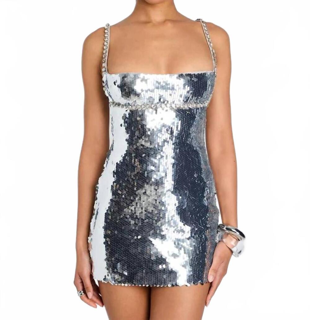 NEW RETROFETE aderyn sequin dress in silver